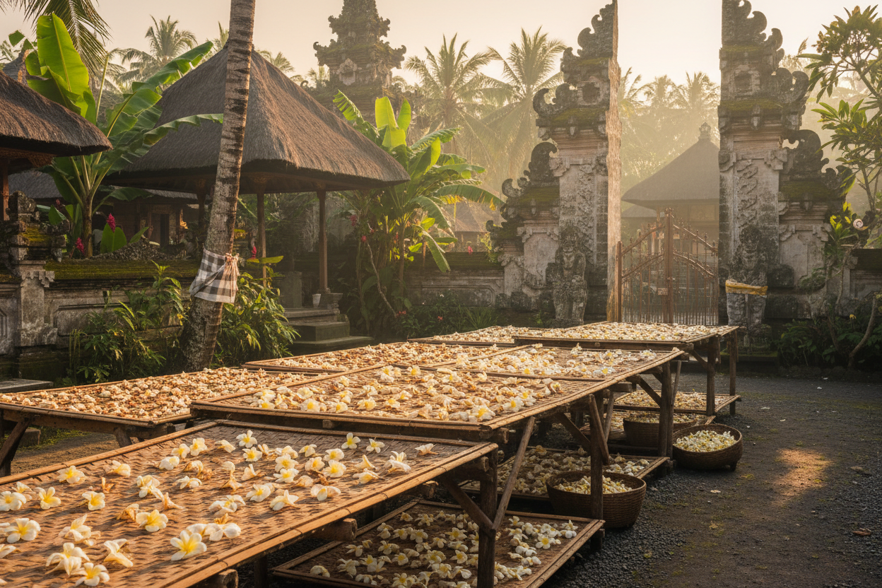 sun dried frangipani in bali village